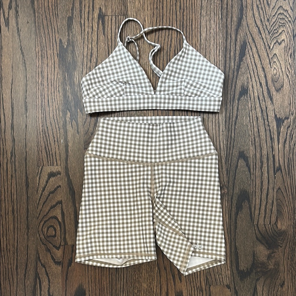 Alo Yoga Brown Gingham Set XS
